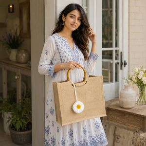 Sac fourre-tout en jute avec poignée en bambou, écologique, en fibres naturelles, pour femmes, pour le shopping, les voyages, le bureau, le marché et l'usage quotidien - Product Image 6