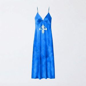 Robe longue à fines bretelles très demandée, imprimée par transfert thermique, dos croisé, couleur unie, 100 % polyester, ourlet droit pour femme - Product Image 2
