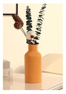 Orange Ribbed Matte <b>Ceramic</b> Flower <b>Vase</b> Tabletop Bud <b>Vase</b> Modern Home Decor for Wedding and Christmas Centerpiece - Product Image 1