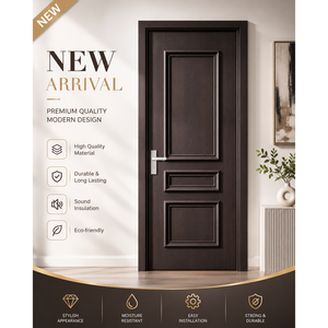 Puerta Interior Moderna de 3 Paneles, WPC, Hueca, Impermeable, con Marco de MDF, para Casa, Hotel, Villa, Apartamento, Hospital - Product Image 1