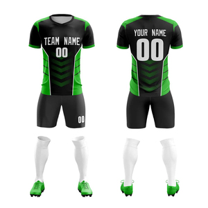 Conjunto de Camiseta de Fútbol Unisex Personalizada, Verde y Negro, Manga Corta, Sublimada, Absorbente de Humedad, Ajuste Atlético, Nombre del Equipo Impreso, Letra a Cuadros - Product Image 4