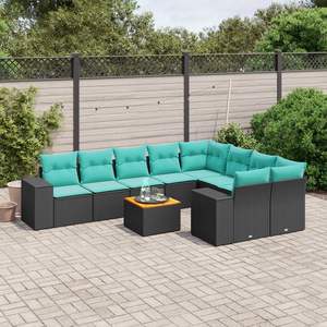 Juego de sofás de patio de ratán sintético negro de 10 piezas con cojines para sofás de jardín - Product Image 1