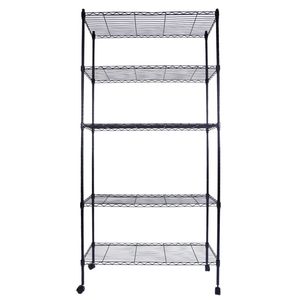 Scaffale in Ferro Rivestito in Plastica a 5 Ripiani 165*90*35 Nero con Ruote in Nylon da 1,5 Pollici, Cassetti e Carrelli Portaoggetti - Product Image 1