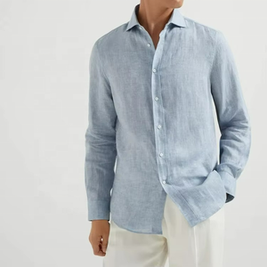 Camisas de Lino Casuales para Hombre OEM con Logotipo Personalizado, Camisa de Lino Sólida de Manga Larga, Transpirable y Suave - Product Image 3