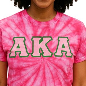 AKA Hot Pink Tie-Dye T-Shirt Green Letters Cotton Tee Casual Fashion Short Sleeve <b>Top</b> Women Comfortable Summer Greek Apparel - Product Image 5