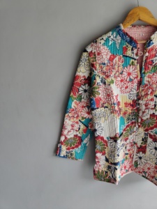 Chaqueta Acolchada con Estampado Floral para Mujer, Cuello Mao, Manga Larga, Cierre de Botones, Estilo Primavera, Largo Regular, Forro de Algodón, Regalo para Ella - Product Image 2