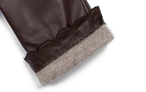 Brown leather fashion women gloves with bow - Product Image 6