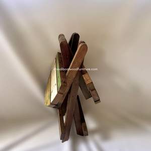 Table basse pliante ronde en bois de bateau recyclé, couleur naturelle, artisanale, compacte, pour l'intérieur et l'extérieur, export. - Product Image 2