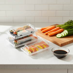 Plateau à sushi en kraft de qualité supérieure avec couvercle transparent jetable, qualité alimentaire, impression personnalisée - Fournisseur du Vietnam - Product Image 2