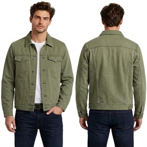 Custom Dark Blue Denim <b>Jacket</b> for <b>Men</b> with Contrast Seams and Traditional Two Pocket <b>Trucker</b> Construction - Product Image 4