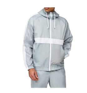 Men's Light Gray Color Blocked Hooded Windbreaker <b>Jacket</b> Half-Zip Zipper Closure Lightweight Polyester Outdoor Wear - Product Image 3