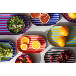 Bandeja de Servir Metálica Moderna con Rayas Coloridas, Plato Decorativo Esmaltado para Aperitivos, Bandeja de Cocina para Decoración del Hogar y Eventos - Product Image 1