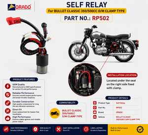 Relais de démarrage classique Bullet 350 500C, ancien modèle, type à pince, qualité export pour pièces détachées de deux-roues, Inde, Orado - Product Image 3