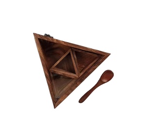 Boîte à épices en bois marron moderne Boîte à épices triangle en bois vintage Ensemble triangulaire en bois pour épices - Product Image 1