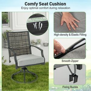Conjunto de Sillas Giratorias con Asiento Acolchado para Patio, Juego de Jardín de 3 Piezas con Cojines para Patio Trasero - Product Image 2