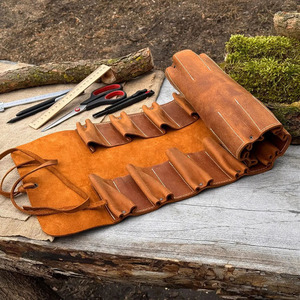 Premium leather <b>tool</b> <b>roll</b> organizer bags wholesale supplier OEM custom branding portable storage export leather <b>tool</b> <b>roll</b> - Product Image 5