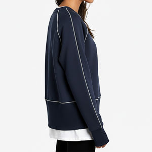 Sweat-shirt court à col rond pour femme en molleton 100% coton, coupe épaules tombantes, personnalisable avec logo imprimé, prix de gros abordable - Product Image 2