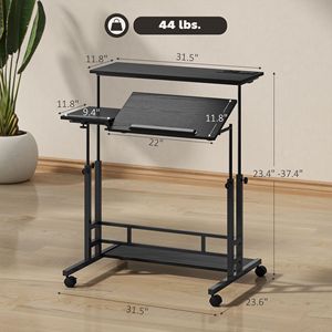 Scrivania Nera Regolabile in Altezza per Home Office con Piano Inclinabile, Prese di Corrente e Ripiani - Product Image 3