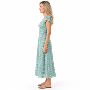 Vestido Midi de Verano para Mujer con Cuello en V, Manga Corta, Estampado Floral, Cintura Imperio, Estilo Casual, Línea A, Maxi Vestido - Product Image 2