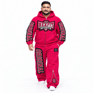 Ensemble de survêtement zippé pour homme avec lettres appliquées grandes, pantalon large, étiquette personnalisée, en molleton, pour le sport - Product Image 3
