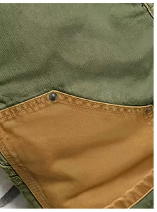 Men s Green <b>Cargo</b> Denim <b>Shorts</b> With Brown Patches Mid Waist Casual Summer Wear Breathable Woven Fabric - Product Image 2