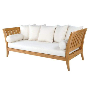 Lit de repos en teck (Bale-Bale) avec dossier à lattes et coussins blancs pour le salon (y compris les oreillers) - Product Image 2