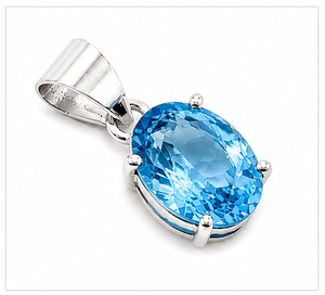 Blue Topaz Oval 925 Sterling Silver Pendant, Faceted Blue Gemstone Pendant, December Birthstone <b>Necklace</b> - Product Image 2