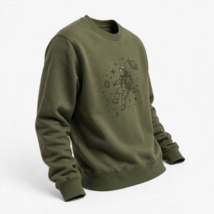 Sudadera de cuello redondo para hombre, jersey con estampado gráfico de astronauta espacial verde oliva, jersey informal de manga larga de algodón y forro polar, top unisex - Product Image 4
