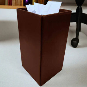 Dark Brown Bonded Leather Waste Bin Brown Rectangular Leather Paper Basket - Product Image 3