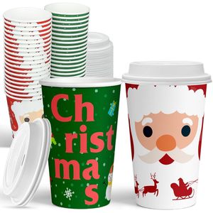 Bicchieri di Carta Usa e Getta da 16 oz a Forma di Albero di Natale con Coperchi per Cioccolata Calda, Feste Natalizie e Caffè Festivo - Product Image 4