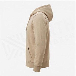 เสื้อฮู้ดซิปผู้ชายสีเบจ ทรงปกติ ผ้าฝ้ายเฟรนช์เทอร์รี่ สวมใส่สบายๆ สำหรับฤดูใบไม้ร่วง มีกระเป๋าหน้า - Product Image 3