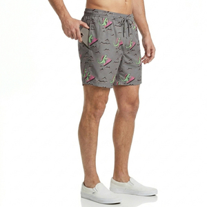 Shorts de bain pour hommes à séchage rapide avec doublure de compression intégrée, imprimé dinosaure de dessin animé, short de plage, usine de vêtements Sialkot - Product Image 3