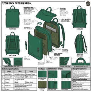 Minimalist Genuine Leather <b>Backpack</b> Green <b>Waterproof</b> Zipper Closure Detachable Arcuate Shoulder Strap Soft Multi-Functional PVC - Product Image 5