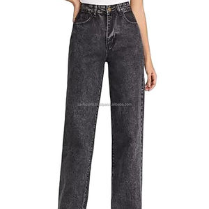 Pantalones Vaqueros de Mezclilla para Mujer, Deslavados, Casuales, de Pierna Ancha, Holgados, Ropa de Mujer / Jeans de Mujer, Estilo Urbano, Vintage, Lavados, de Cintura Alta - Product Image 5