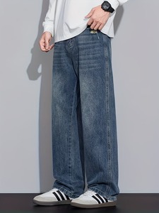 Jeans de Pierna Ancha de Corte Relajado Vintage para Hombre |   Pantalones Vaqueros Clásicos de Pierna Recta y Corte Holgado |   Ropa Urbana Ligera de Algodón Azul Retro - Product Image 2
