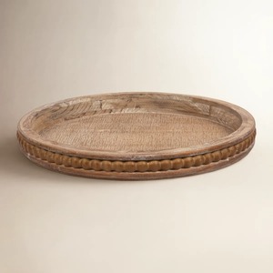 Plateau de service rond en bois fait main, design rétro, couleur unie, vaisselle et assiettes - Product Image 1