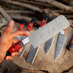 Ensemble de couteaux de cuisine Damas avec couteau à découper, couteau de chef fait main, couteau à trancher et couteaux utilitaires – Ensemble de couteaux de cuisson professionnels en gros - Product Image 4