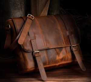 Sac pour ordinateur portable en cuir pleine fleur vintage, sacoche en cuir Crazy Horse, sac de luxe en cuir véritable - Product Image 6