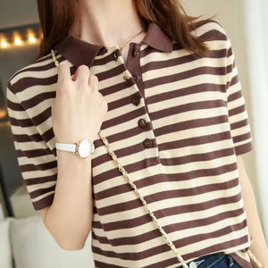 <b>Women</b> Solid Short Sleeve for Shirt Knitted Casual <b>Top</b> Regular Length Plain Dyed Style Breathable <b>Compressed</b> Cotton Bamboo Fiber - Product Image 4