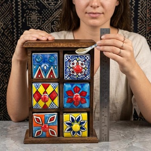Ensemble de tiroirs de rangement pour épices marocaines modernes, motifs colorés, cadre en bois, multifonctionnel, fait main, pour la cuisine et le salon - Product Image 4