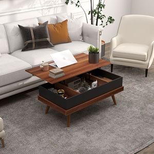 Robusto tavolino in legno con rifinitura in noce con scomparti nascosti - Product Image 2