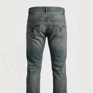 Jean en denim délavé coupe droite pour homme, coupe slim, taille mi-haute, en coton, style décontracté automne - Product Image 2