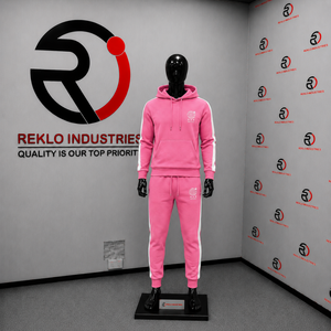 Pink <b>Mens</b> Tracksuit Set Custom Logo Pullover Hoodie <b>Jogger</b> Pants <b>White</b> Side Stripe Fleece Streetwear Sportswear Wholesale Sets - Product Image 3