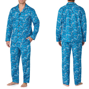 Men 100% Cotton <b>Pajama</b> Set Sublimation Printed Two Piece Sleepwear Wholesale Male Home Wear Set Comfortable Nightwear - Product Image 1
