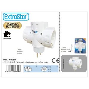 Adattatore ExtraStar da 1 a 3 prese 16A 250V, presa tripla per uso interno - Product Image 1