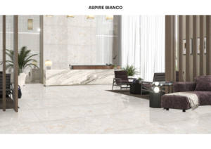 Azulejos de porcelana esmaltada de aspecto lujoso de 2x4 pies, Aspire Bianco, brillantes y elegantes, de 600x1200 mm para sala de estar y dormitorio. - Product Image 3