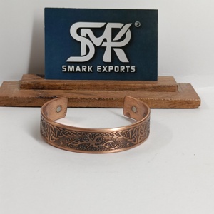 Classic Metal Craft Magnetic Copper Cuff <b>Bangle</b> <b>Engraved</b> Pattern Adjustable Open Bracelet Handmade - Product Image 3