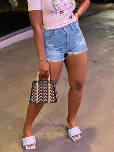 Shorts en jean délavé taille haute pour femme, style streetwear vintage, respirant et écologique, collection été, haute qualité, vente chaude - Product Image 6