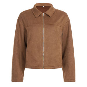 Premium Women's Faux Suede Zip Up Cropped <b>Jacket</b> Custom Ladies Oversized Suede <b>Leather</b> Look Casual <b>Jacket</b> Women's Vintage Style - Product Image 1
