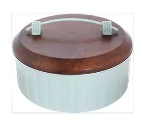 Cylindrical Rattan Storage Container With Lid Woven Cane Pattern Black Rim Modern Kitchen Organizer With Handle - Product Image 4